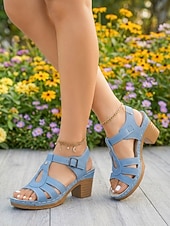 cheap Heeled Sandals-Women's Rose Pink Strappy Block Heel Sandals – Comfortable Casual Summer Shoes for Daily, Travel and Garden Wear