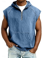 Недорогие Спортивные майки-Муж. Безрукавка Демин Рубашка Рубашка с кислотной стиркой Без рукавов Капюшон Молния Лето Весна Все сезоны Полотняное плетение Мода Оригинальный рисунок Классический Окрашенная одежда Капюшон