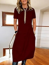 preiswerte Weiße Freizeitkleider-Damen Midikleid Weißes Kleid Elegant Mode Modern Outdoor Urlaub Ausgehen Normale Passform Einfach Kurzarm Rundhalsausschnitt Schwarz Weiß Burgunderrot Marineblau Sommer Frühling Herbst