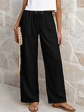 tanie Statki-Damskie Lniane spodnie Spodnie Spodnie codzienne Letnie spodnie Urlop Moda Podstawowy Pełna długość Średia talia Równina Ściągana na sznurek Elastyczny pas Prosta noga Lekki Oddychający Nieelastyczny