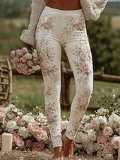  نسائي طماق بنطال ضيق مريح العطلة عتيق أساسي مكتمل الطول خصر عاليPantsعيد الميلاد المجيد ورد طبع مريح قابل للبسط فضفاض مناسب للبس اليومي الأماكن المفتوحة أزرق أبيض زهري أخضر الربيع الخريف قياس نحيل