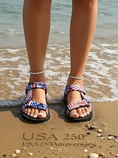 Χαμηλού Κόστους Γυναικεία παπούτσια-Γυναικεία μαύρα / κόκκινα σανδάλια για την 250ή επέτειο των ΗΠΑ - άνετα πατριωτικά σανδάλια με λουράκια και σχέδια με αστέρια και ρίγες για παραλία, παρελάσεις και εορτασμούς της 4ης Ιουλίου