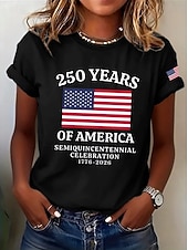  Amerykański Dzień Niepodległości Damskie Podkoszulek Nadruk Graficzny Flaga Litera Zabytkowe Elegancki Klasyczny Krótki rękaw Półgolf Zwykłe topy Codzienny Niebieski Czarny Czerwony Lato Wiosna
