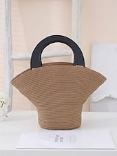 tanie Torby i torebki-Duża damska torebka ze słomy plecionej, wielokolorowa, z ekologicznego plecionego materiału, stylowa letnia torba, idealna na co dzień, na wakacje na plaży i do kurortu