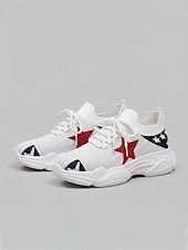  Sneakers da donna in maglia patriottiche: scarpe da passeggio leggere e traspiranti con stampa a stelle e lacci, stile sportivo casual per il giorno dell'indipendenza, le parate e i viaggi.