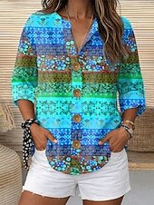 abordables Blusas Florales-Mujer Blusa Estampado Floral Graphic Elegante Vintage Casual Manga 3/4 Cuello Barco Tops regulares Diario Festivos Ropa de vacaciones Azul Piscina Amarillo Morado Naranja Verano Primavera