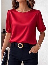 economico T-shirt semplice-Per donna Top in raso Maglietta Tinta unica Elegante Casual Manica Corta Girocollo Top Regolari Quotidiano Uscire Nero Rosa Rosso Verde Albicocca Estate Primavera