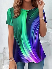  Dames T-shirt Afdrukken Grafisch Verloop Elegant Vintage Stijlvol Korte mouw Lange mouw Strakke ronde hals Normale tops Dagelijks Wit Geel Lichtgroen Blozend Roze Donkergroen Zomer Lente