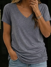 economico T-shirt semplice-Per donna Maglietta Semplice Moda Elegante Classico Manica Corta Scollo a V Top Regolari Quotidiano Uscire Weekend Bianco Rosa Vino Blu marino Albicocca Estate Primavera
