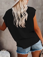 preiswerte Einfarbiges T-Shirt-Damen Bluse Tasche Einfach Vintage Stilvoll Ärmellos Rundhalsausschnitt Normale Oberteile Täglich Ferien Ausgehen Schwarz Gelb Rosa Purpur Grün Sommer Frühling