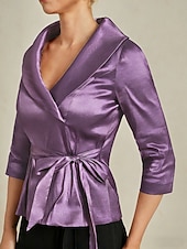 abordables Blusas Elegantes-Mujer Blusa Tops de noche corbata frontal Color sólido Plano Elegante Metálico Básico Manga 3/4 Escote en Pico Tops largos Fiesta de Noche Invitado a la boda Semi-formal Lila Verano Primavera Otoño