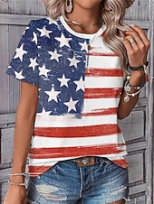  Giorno dell'Indipendenza Americana Per donna Maglietta Stampato Grafico Bandiera Elegante Classico Casual Manica Corta Girocollo Top Regolari Quotidiano Blu Rosso Blu turchese Estate Primavera