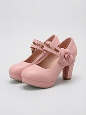 billiga Brudens/Brudgummens mor-Rosa platåskor med Mary Jane-klack för kvinnor, grova klänningar med blockklack och blommiga detaljer för brudens mor, trädgårdsbröllop &amp;formella evenemang