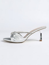 cheap Heeled Sandals-Women's Silver High Heel Sandals - Elegant Bow Knot Design with Crystal Detailing for Cocktail Parties