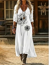  Γυναικεία Μακρύ φόρεμα Καθημερινό φόρεμα Floral φόρεμα Καλοκαιρινό φόρεμα Βίντατζ Καθημερινά ΕΞΩΤΕΡΙΚΟΥ ΧΩΡΟΥ Διακοπές Χαλαρή Εφαρμογή Πικραλίδα Μακρυμάνικο Λαιμόκοψη V Λευκό Κίτρινο Βαθυγάλαζο Γκρίζο