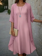 Χαμηλού Κόστους Ριγέ και γεωμετρικό φόρεμα-Γυναικεία Μίντι φόρεμα Καθημερινό φόρεμα Σετ Φόρεμα Κομψό Μοντέρνα ΕΞΩΤΕΡΙΚΟΥ ΧΩΡΟΥ Διακοπές Εξόδου Κανονικό Πουά 3/4 Μήκος Μανικιού Στρογγυλή Ψηλή Λαιμόκοψη