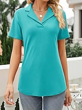 tanie gładka koszulka-Damskie Koszula Bluzka Niejednolita całość Równina Aktywny Zabytkowe Krótki rękaw Kołnierzyk koszuli Zwykłe topy Codzienny Święto Wyjściowe Zielononiebieski Czarny Biały Rumiany róż Granatowy Lato