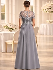 Χαμηλού Κόστους Ολόσωμες φόρμες της μαμάς-Παντελόνι Μέχρι τον αστράγαλο Φόρεμα Μητέρας της Νύφης Κοντομάνικο Με Κόσμημα Κομψό Επισκέπτης γάμου Επίσημο Βραδινό Stretch σιφόν με Δαντέλα Πλισέ