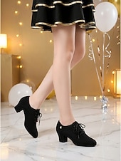 economico Sneakers da danza-scarpe da ballo professionali nere da donna - tacco basso, stringate, per sala da ballo, latino, salsa e tango &amp;calzature performanti