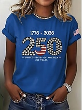  día de la independencia americana Mujer Camiseta Estampado Graphic Bandera Letra Vintage Elegante Clásico Manga Corta Cuello Barco Tops regulares Diario Azul Piscina Negro Blanco Rojo Verano Primavera