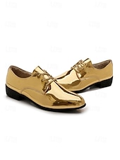 economico Scarpe Derby-scarpe eleganti da uomo in similpelle verniciata rosa metallizzato, scarpe stringate lucide per matrimoni, locali notturni ed eventi alla moda