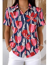 economico Bluse a righe e geometriche-Maglietta da Donna Manica Corta Grafica Geometrica a Righe Vintage Tropicale Elegante Collo Regolare Tops Giornalieri Giallo Rosa Arancione Estate Primavera