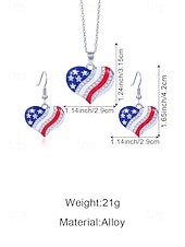ieftine Accesorii-Set colier și cercei din aliaj pentru femei, modele cu inimioare și stele în mai multe stiluri, bijuterii patriotice, perfecte pentru aniversarea a 250 de ani de la SUA, Ziua Independenței și ținute casual de zi cu zi.