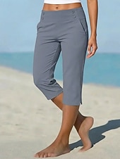 preiswerte Einfarbige Leggings-Damen Caprihose Stoffhosen Gemütliche Leggings Urlaub Basic Lässig Wadenlang Natürliche Taille Einfach Seitentaschen Geteilt Bequem Komfort Atmungsaktiv Hohe Elastizität Urlaub Yoga Straße Navy-Blau