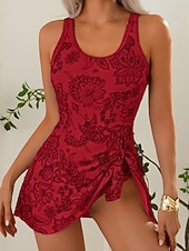 זול שחייה-בגדי ריקוד נשים בגדי ים חתיכה אחת מונוקיני שמלת בגד ים מותן גבוה בגד ים רזה גב חשוף חופשה בגדי חוף פרחוני פייסלי סקופ צוואר ללא שרוולים בגדי ים