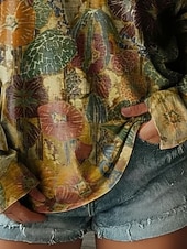 economico Maglietta Arte &amp; Design-Per donna Maglietta Stampato Floreale Grafico Vintage Classico Casual Manica Lunga Scollo a V Top Regolari Quotidiano Blu Viola Verde Primavera Autunno