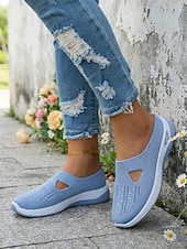 baratos Ténis de mulher-Tênis slip-on feminino azul claro em malha respirável – calçado esportivo leve e confortável, estilo casual e atlético para viagens e caminhadas. &amp;uso diário
