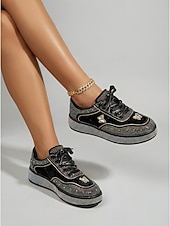 economico Sneakers da donna-sneakers con plateau e strass da donna - scarpe alla moda in velluto nero per le feste notturne