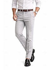 economico Giacche e Completi uomo-Uomo Cotone Lino Pantaloni Eleganti Pantaloni casual Affari Ufficio Vintage Classico &amp; Senza Tempo Formale Bianco Rosa Borgogna Primavera &amp; Estate Pantaloni Tinta unica Vestibilità aderente Lungo