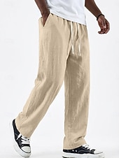 abordables Classique-Homme Pantalons en Lin Pantalons Pantalon d'été Pantalons Amples Avec Poches Taille Élastique Jambe Droite Couleur Unie Confortable Respirant Longueur complète Occasionnel Quotidien Fête Vacances Mode