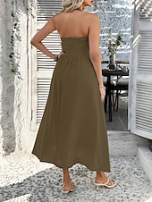 abordables Vestidos casuales blancos-Mujer Vestido Midi Vestido blanco Vestido de cuello halter Elegante Moda Moderno Exterior Vacaciones Noche Ajuste regular Plano Sin Mangas Cuello halter Azul Piscina Negro Blanco Rosa Verano Primavera