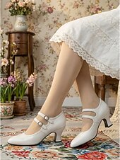 ieftine Victorian și Edwardian-Pantofi cu toc Mary Jane verzi, în stil victorian vintage pentru femei - pantofi eleganți cu toc dublu și barete mici &amp;detalii brogue pentru petreceri cu ceai, evenimente retro &amp;ocazii formale