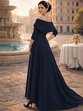 billiga Mammas jumpsuits-Tvådelad Byxor Ankellång Klänning till brudens mor 3/4 ärm Rundhals Över axeln Elegant party Formell Bröllopsgäst Stretchtyg med Bälte / band