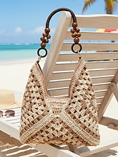 tanie Torby podróżne na wakacje-Damska pleciona torba na ramię, wielokolorowa, duża pojemność, styl boho, idealna na wakacje na plaży i w kurorcie