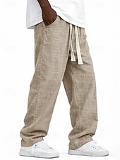 cheap Classic-Men's Linen Pants Trousers Summer Pants Baggy Pants Pocket Elastic Waist Straight Leg Solid Color Comfort Comfortable Full Length Casual Daily Holiday Vacation Fashion Blue Black Inelastic