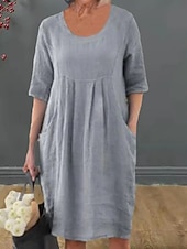 cheap Plain Dress-Women's Midi Dress Shift Dress Summer Dress Casual Daily Loose Fit Plain Half Sleeve Crew Neck Blue Fuchsia Green Dark Blue Summer Spring