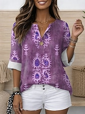 ieftine Bluze Art&amp;Design-Pentru femei Bluză Imprimeu Grafic Geometric Epocă Stilat Modern Lungime Manșon 3/4 Stil Nautic Topuri obișnuite Zilnic Concediu Costum de plajă Albastru piscină Mov Trifoi Albastru Închis Var