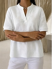  Dámské Tričko Trička Top Henley Vaflově pletené topy Pevná barva stylové Na běžné nošení Krátký rukáv Do V Běžné topy Denní Vodní modrá Černá Bílá Oranžová Trávová zelená Léto Jaro Podzim