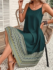 billige Boho-kjoler-Dame Midikjole Boho-kjole Uformell kjole Slipkjole Elegant Mote Moderne utendørs Feriereise Ut på byen Normal Grafisk Ermeløs Crew-hals Svart Rød Grønn Sommer Vår