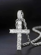 tanie Biżuteria męska-Męski naszyjnik z wisiorkiem w kształcie krzyża, miedź i cyrkonie, kolory złoty i srebrny, błyszczący, modny design, idealny na wakacyjne podróże, do noszenia na co dzień