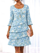 abordables Robes en chiffon-Femmes Bleu Ciel Vert Claire Orange Été Printemps Mini Robe Robe fourreau Occasionnel Formel Coupe régulière Fleuri Graphique Col ras du cou