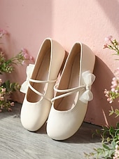 abordables Ballerines femme-Ballerines Mary Jane beiges à nœud, confortables pour femme, à largeur large, idéales au quotidien, au travail ou pour un mariage. &amp; occasionnel