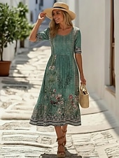 preiswerte Druck Blumen Kleider-Damen Midikleid Freizeitkleid A Linie Kleid Blumenkleid Elegant Mode Modern Outdoor Urlaub Ausgehen Normale Passform Blumen Halbarm V Ausschnitt Blau Rosa Königsblau Dunkelgrün Sommer Frühling