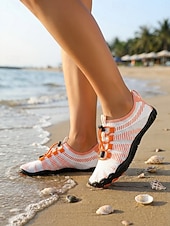 preiswerte Frauen-Schnelltrocknende Wasserschuhe für Damen – leichte, atmungsaktive Aqua-Strandschuhe mit verstellbarer elastischer Schnürung und rutschfester Sohle, barfußähnlicher Outdoor-Stil für Strand, Surfen,