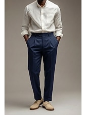 abordables Smokings et costumes-Pour des hommes Coton Lin Dress Pants works Pantalon décontracté Quotidien Affaires Mode Occasionnel Blanche Marine foncé Vert Sauge Couleur Unie Coupe régulière Long Non Elastique
