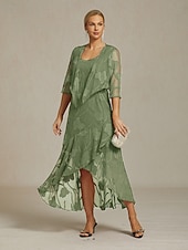  Dame Maxikjole Rysjekjole Elegant Daglig Feriereise Bryllupsgjest Blonde Multi Layer Normal Blomstret Ermeløs Kortermet U-hals Skifergrønn